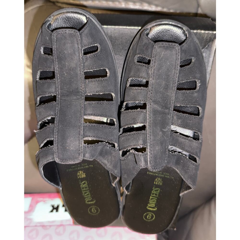 COASTERS WOMENS BLACK FAUX SUEDE SLIP ON OPEN TOE SANDAL SIZE 9